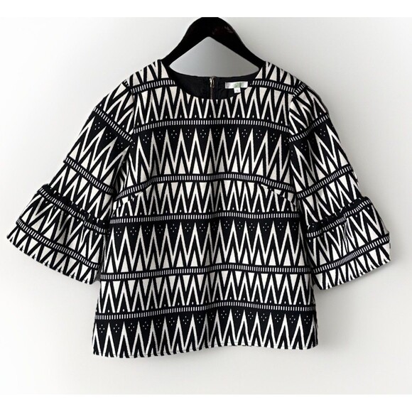 Jade Melody Tam Ruffle Black  and White Bell Sleeve Blouse Size S - Picture 3 of 12